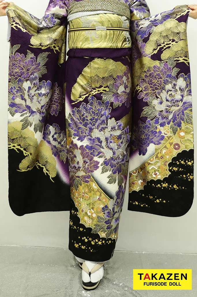 ジャパンモード 紫/黒/金(ゴールド) 松柄/牡丹柄 花魁風 渋い キラキラ