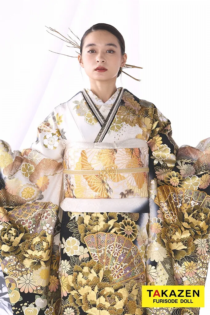 粋古典 白金/ゴールド 牡丹柄/扇面 最高級金彩刺繍友禅 煌びやか 金彩