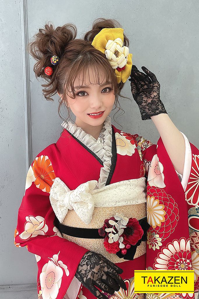 正統派古典 赤/オレンジ 菊柄 おしゃれ かわいい レトロポップ振袖