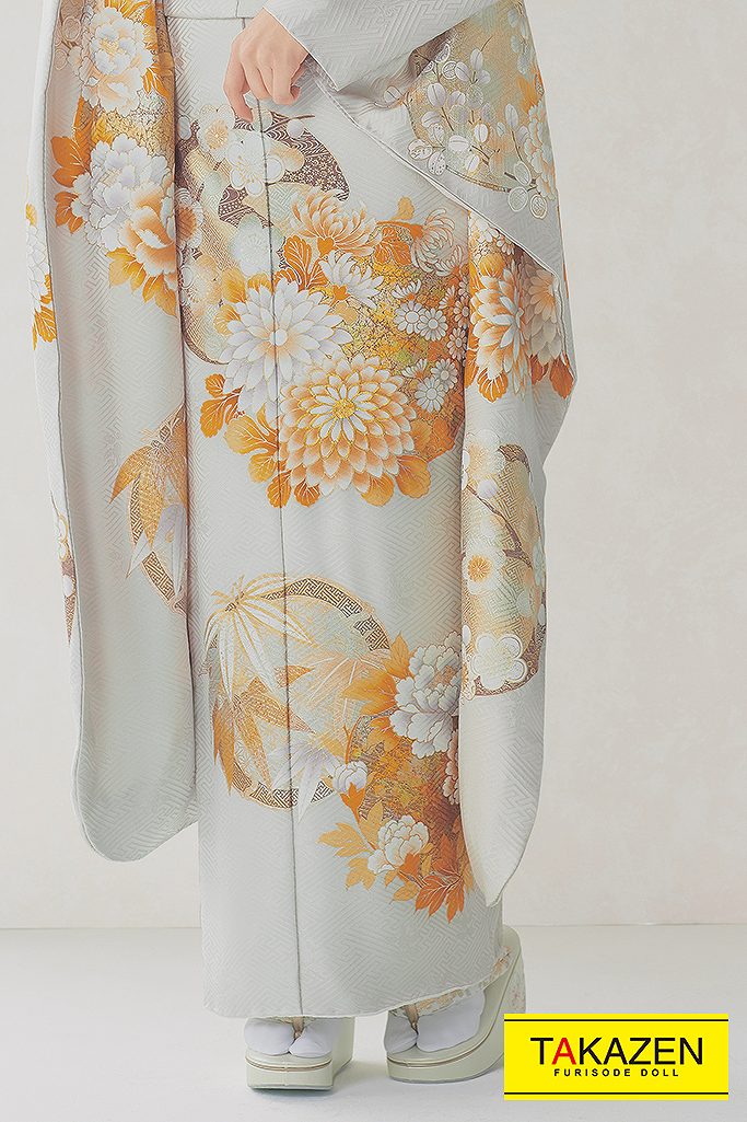 正統派古典 グレー/ゴールド(金色)/ニュアンスカラー 菊柄