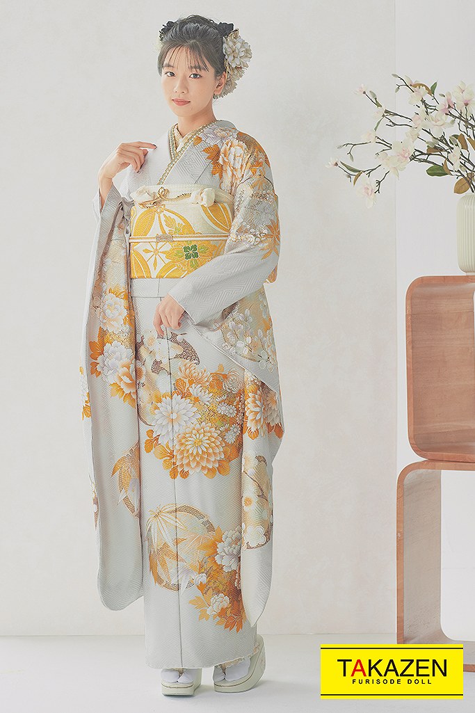 正統派古典 グレー/ゴールド(金色)/ニュアンスカラー 菊柄