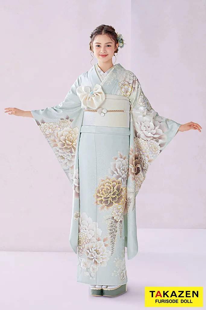 正統派古典 くすみグリーン/ミントグリーン/水色 牡丹柄 かわいい 人気