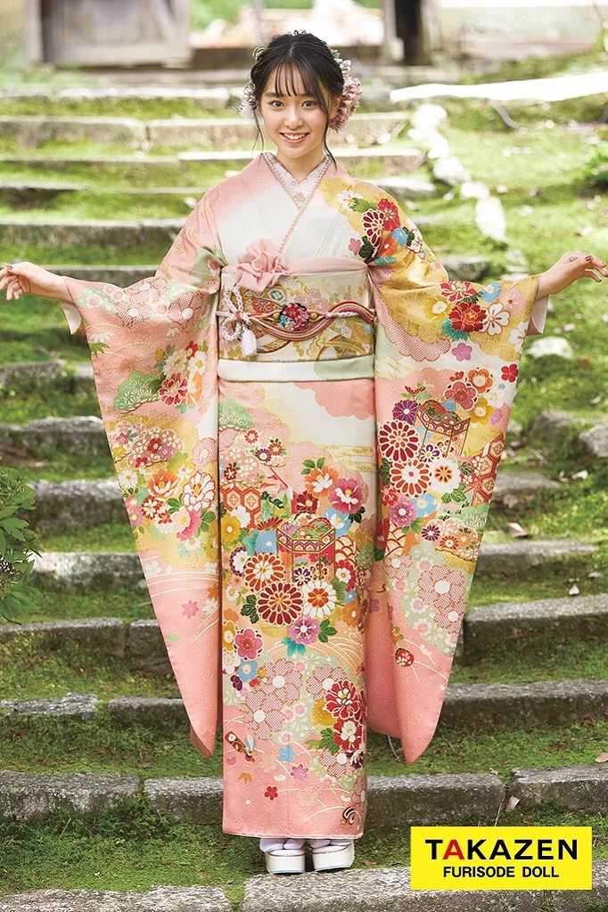 正統派古典柄振袖 吉澤織物/最高級金彩手描友禅 白/ピンク 菊柄/貝桶柄