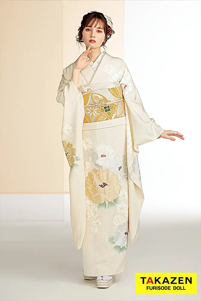 正統派古典 クリーム/金(ゴールド) 牡丹柄 シンプル おしとやか 上品