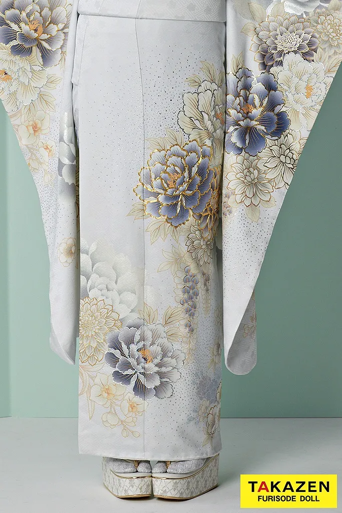 くすみカラーエレガント ライトグレー/ニュアンスカラー 牡丹柄 綺麗