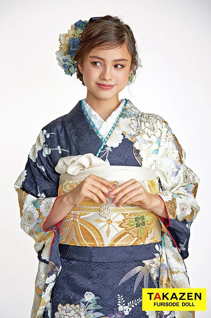 正統派古典 紺色(ネイビー)/金 牡丹柄 豪華 きれいめ 華やか 清楚 大人