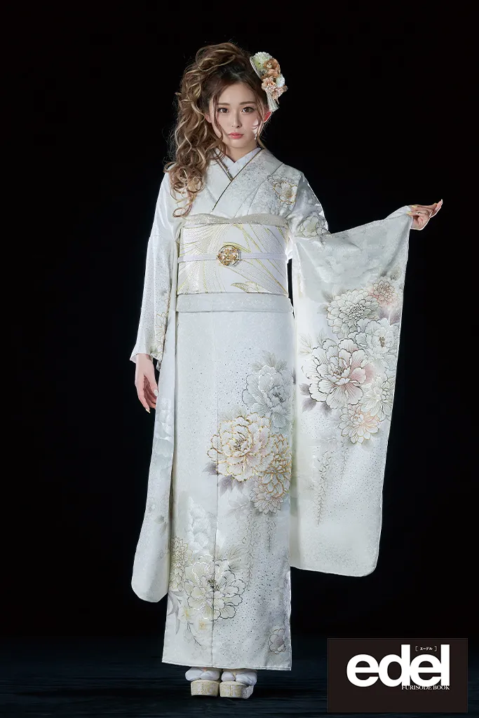 クール系 白/グレー ボタン柄/藤の花 キラキララメ付き ゆうちゃみ