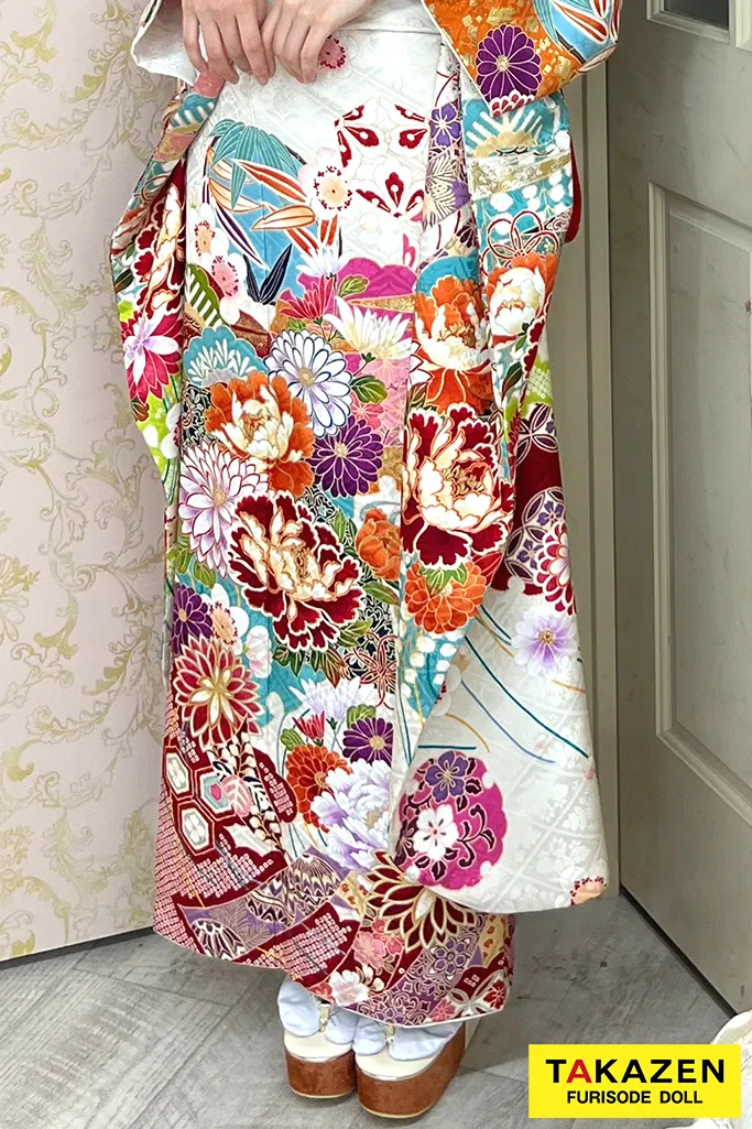 正統派古典 白/ピンク 牡丹柄/琉球柄 紅型 カラフル おしゃれ 個性的