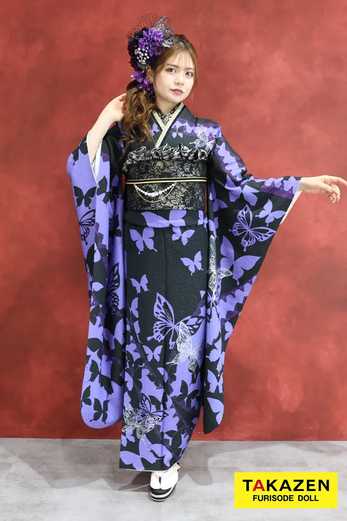 格安モード 黒/紫 蝶々柄 かっこいい グラマラス 派手 目立つ 人と被ら