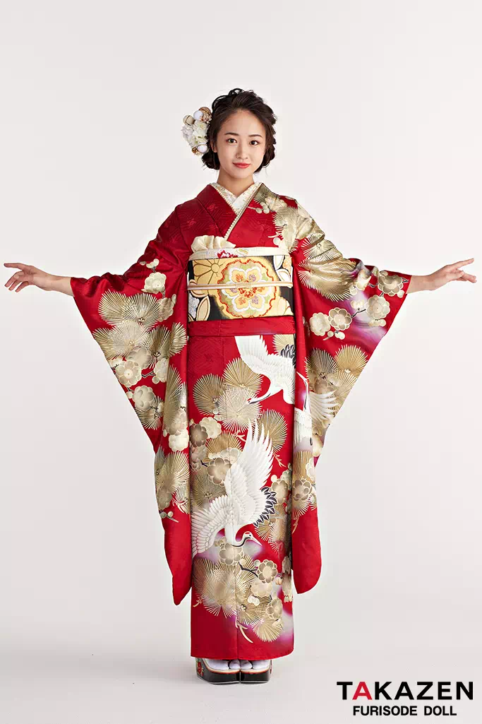 正統派古典 赤/金 鶴柄/針松柄 豪華 華やか 綺麗 クラシカル 金彩京