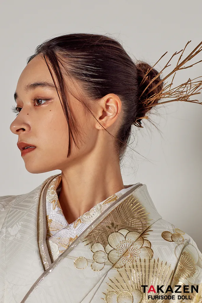 粋古典 白/金/ゴールド 鶴柄/針松 シック かっこいい 大人っぽい 金彩