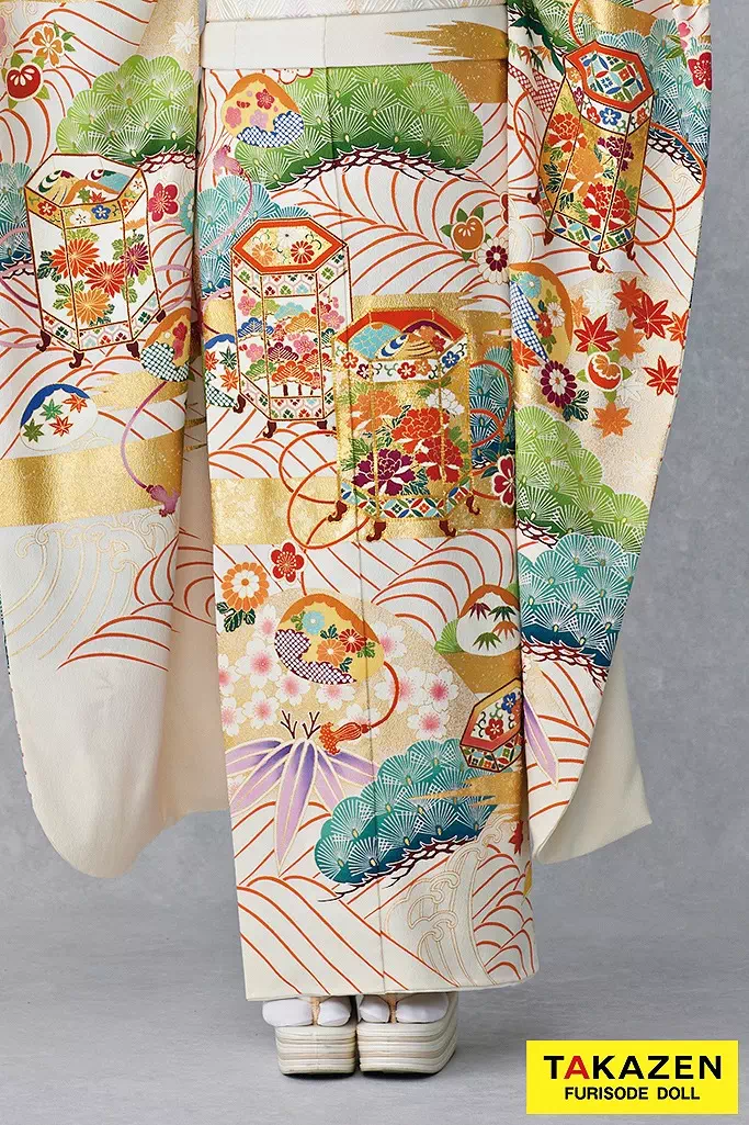 最高級古典柄振袖 吉澤織物/最高級金彩手描友禅 白 貝桶/波模様 上品