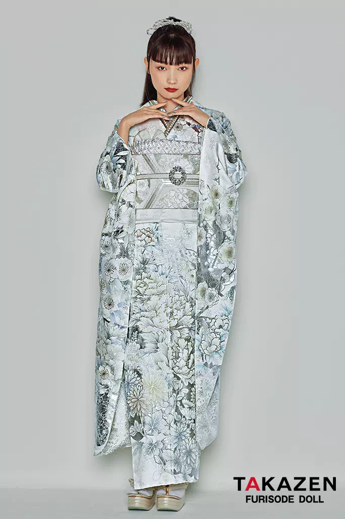 粋古典 白金/ゴールド 牡丹柄/扇面 最高級金彩刺繍友禅 煌びやか 金彩