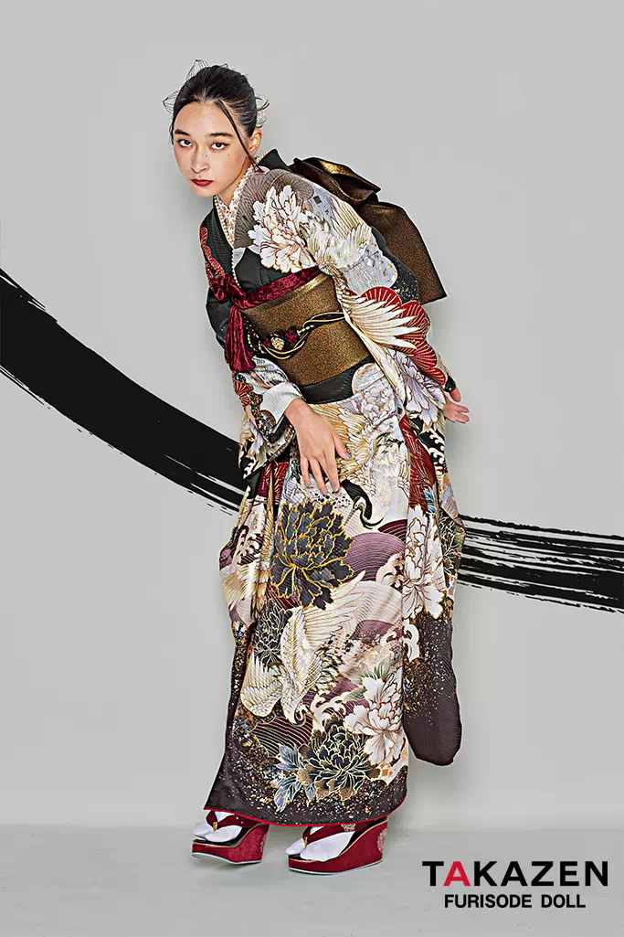 粋古典 カーキ/ブラウン 鶴柄/牡丹柄 シック かっこいい 大人っぽい