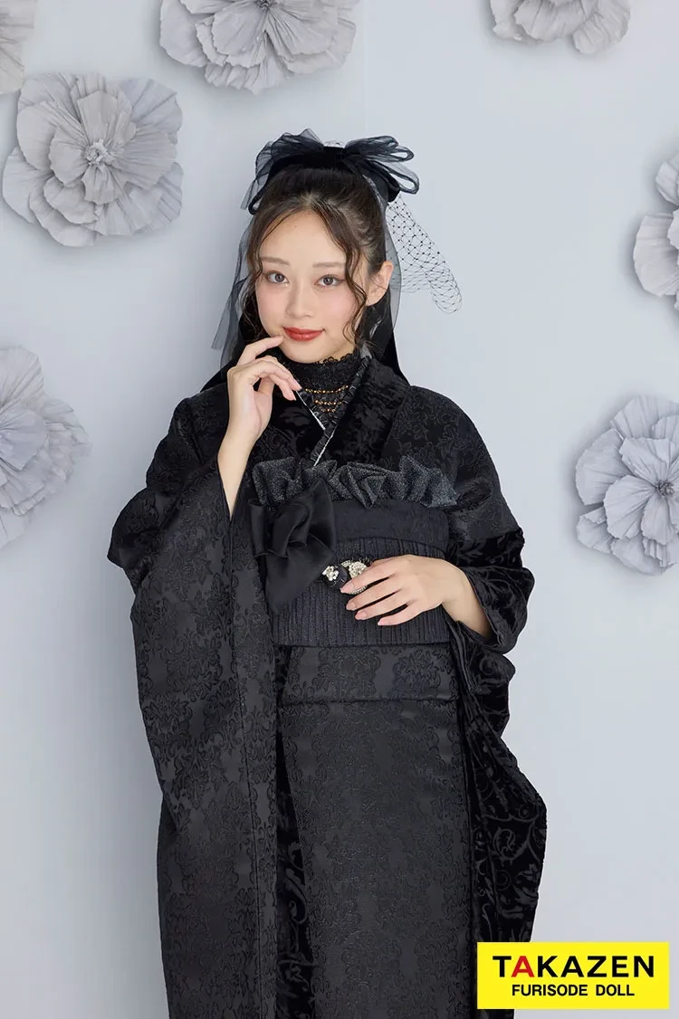 くすみカラーレトロ 黒 ジャガード生地/ベルベット お洒落