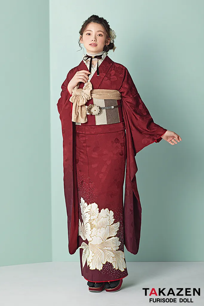 2ページ目｜エンジの振袖｜成⼈式の振袖レンタルならTAKAZEN、世界