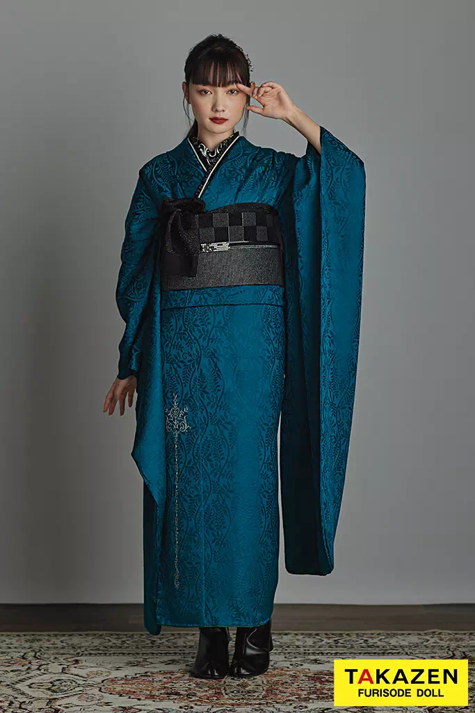 ヴィンテージスタイル ターコイズブルー/青 柄すくなめ/ワンポイント