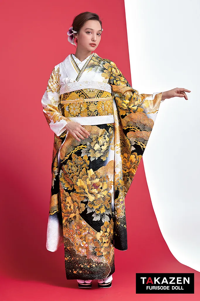 ジャパンモード 白/黒/金(ゴールド) 牡丹柄 花魁風 渋い レディース