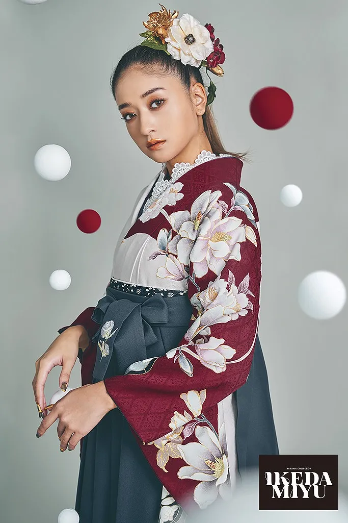 正統派古典 エンジ 椿柄 人と被らない 池田美優(みちょぱ) ブーツ