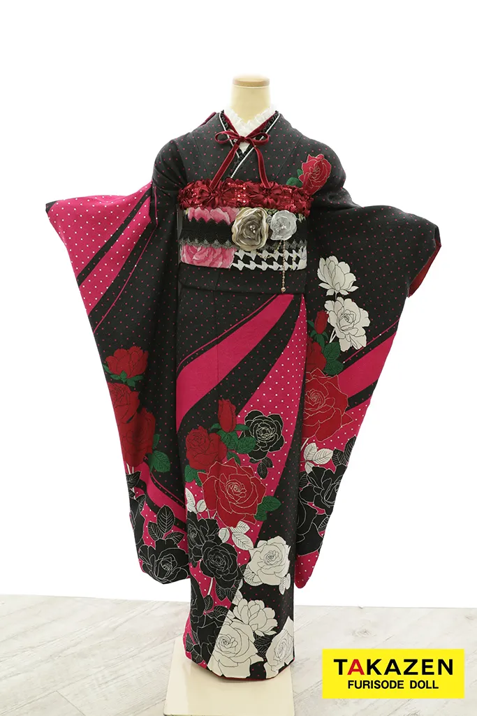 格安キュート＆ガーリー 黒/ピンク バラ柄/ドット 地雷系 個性的