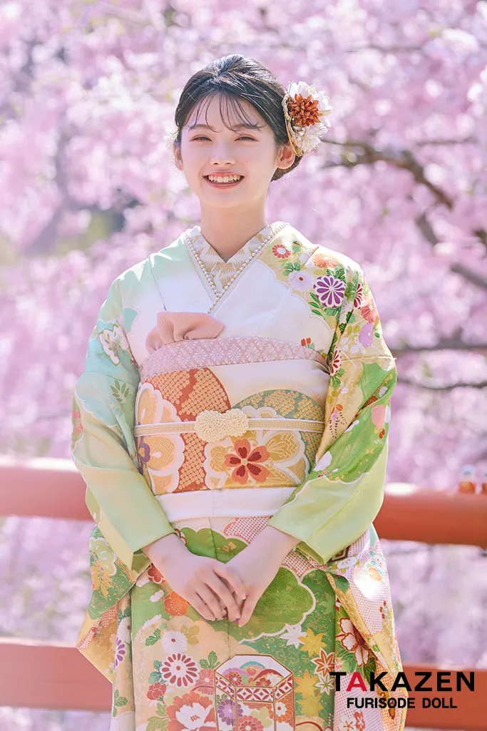 最高級プレミアム古典柄振袖 吉澤織物/最高級染繍桶絞り友禅 黄緑/緑