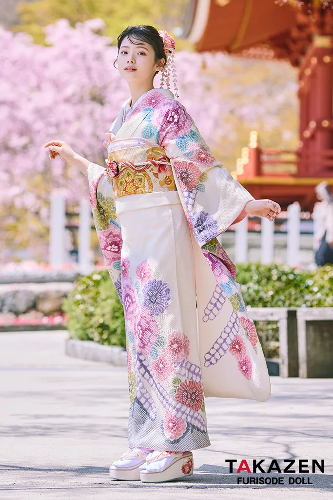 最上級“藤娘きぬたや” 白/ピンク 藤の花 総絞り 高級振袖 百貨店価格