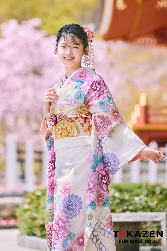 最上級“藤娘きぬたや” 白/ピンク 藤の花 総絞り 高級振袖 百貨店価格