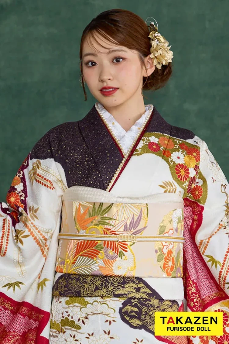 プレミアム古典 青柳/最高級金駒繍絞り手描友禅 白/赤 菊柄 高級振袖