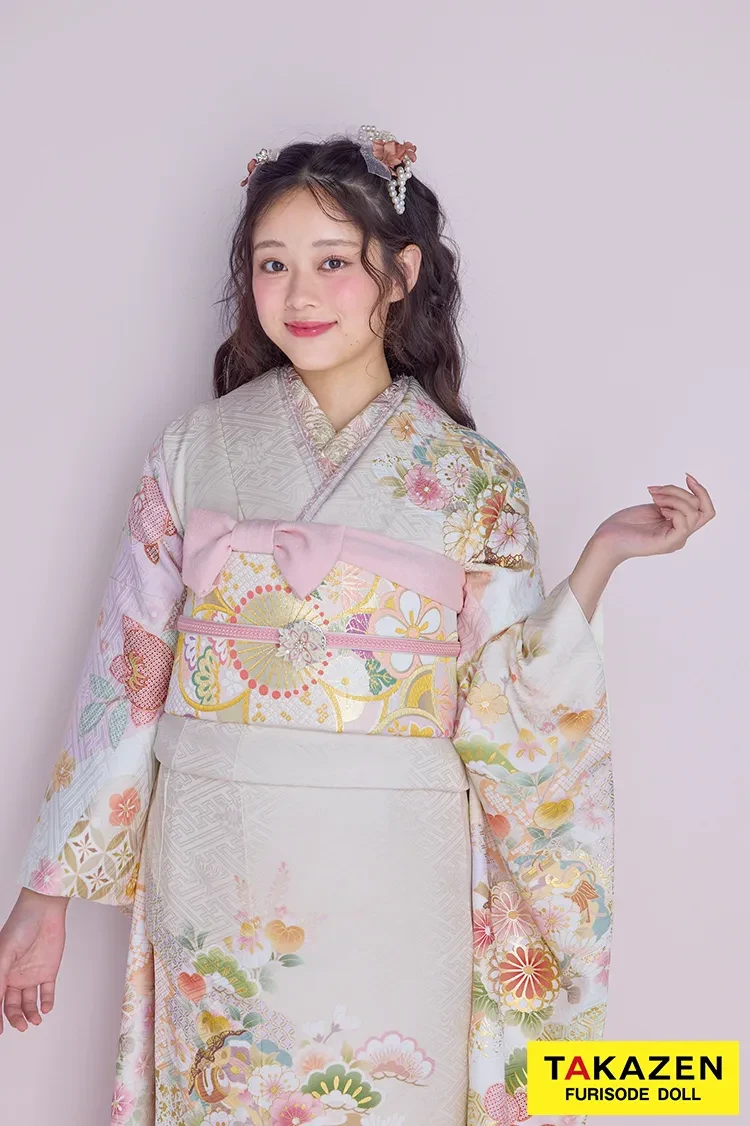 くすみカラー古典 サーモンピンク/ピンクベージュ 菊柄/梅柄 かわいい