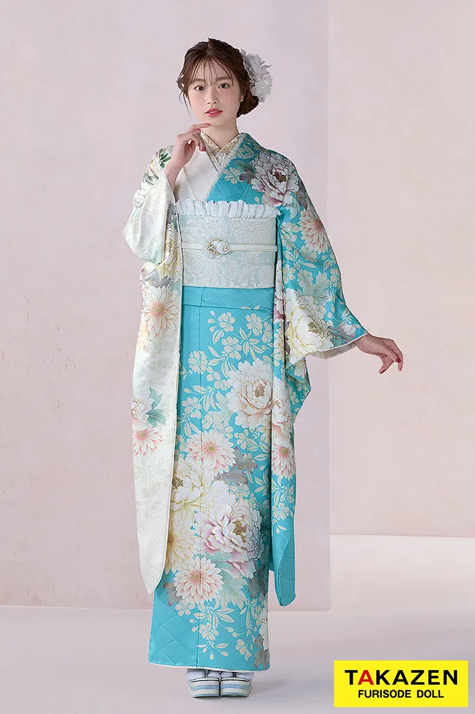 正統派古典柄振袖 吉澤織物/最高級金彩手描友禅 白/ピンク 菊柄/貝桶柄