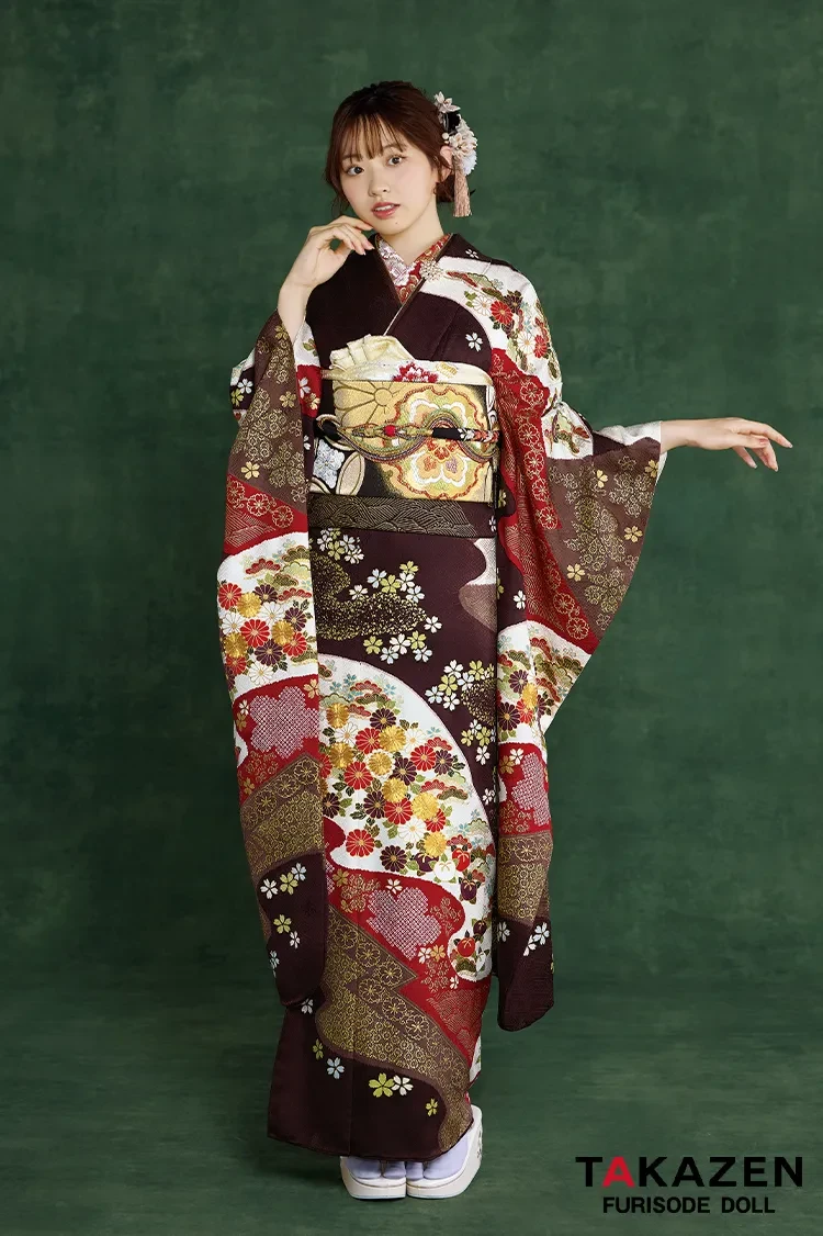 プレミアム古典 青柳/最高級金駒繍絞り手描友禅 茶色/ブラウン 柄