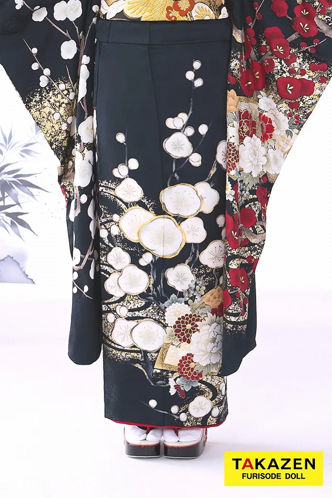 粋古典 黒/赤 梅柄/流水模様 かっこいい 大人っぽい 和柄 柄ちいさめ