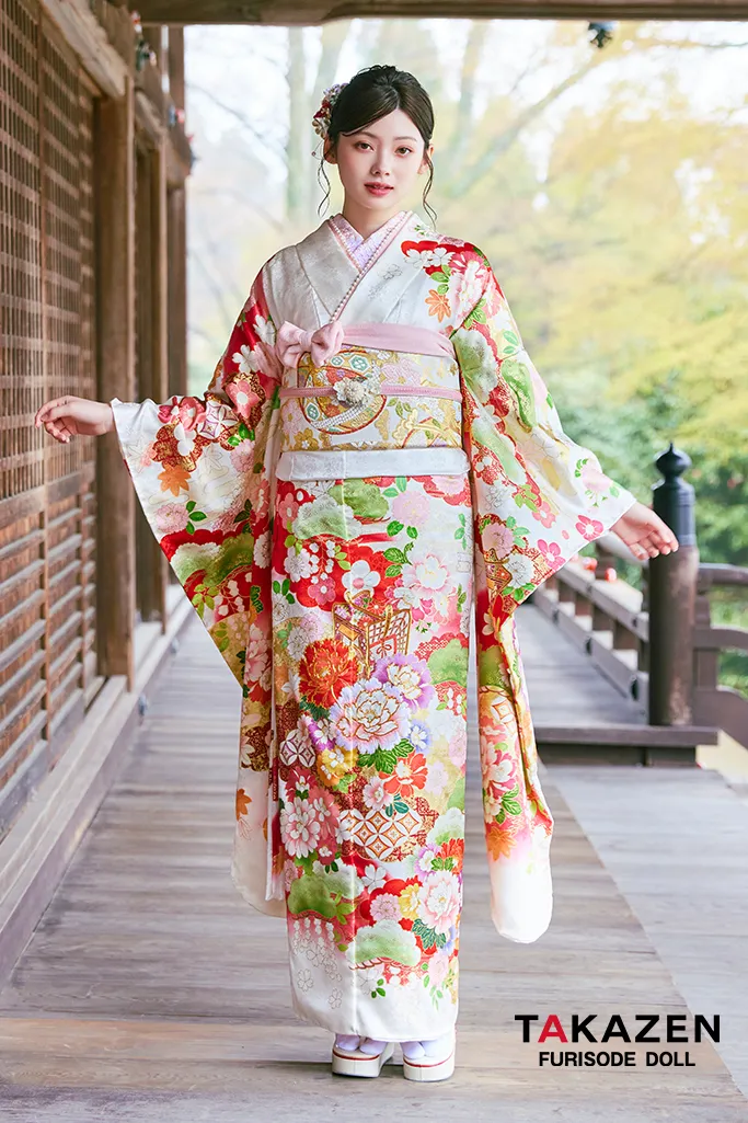 正統派古典 白/赤/白地 牡丹柄 はんなり 上品 きれいめ振袖 おしとやか