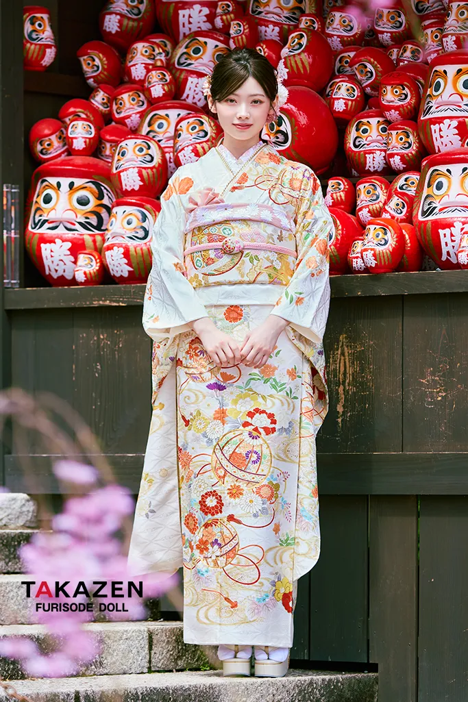 正統派古典 白/白ベース 鞠柄/牡丹柄 かわいい 綺麗系 柄小さめ お