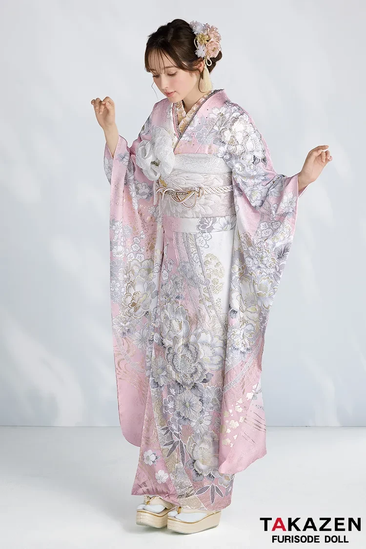 最新作高級古典 ピンク/白 和柄 関芳 最高級金彩刺繍絞り友禅