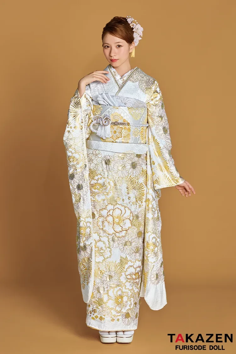ゴールド(金色)の高級感溢れるプレミアム古典の成人式のレンタル振袖