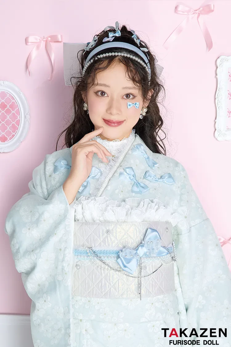 最新作キュート＆ガーリー 水色 リボン付き オーガンジー/レース 一番