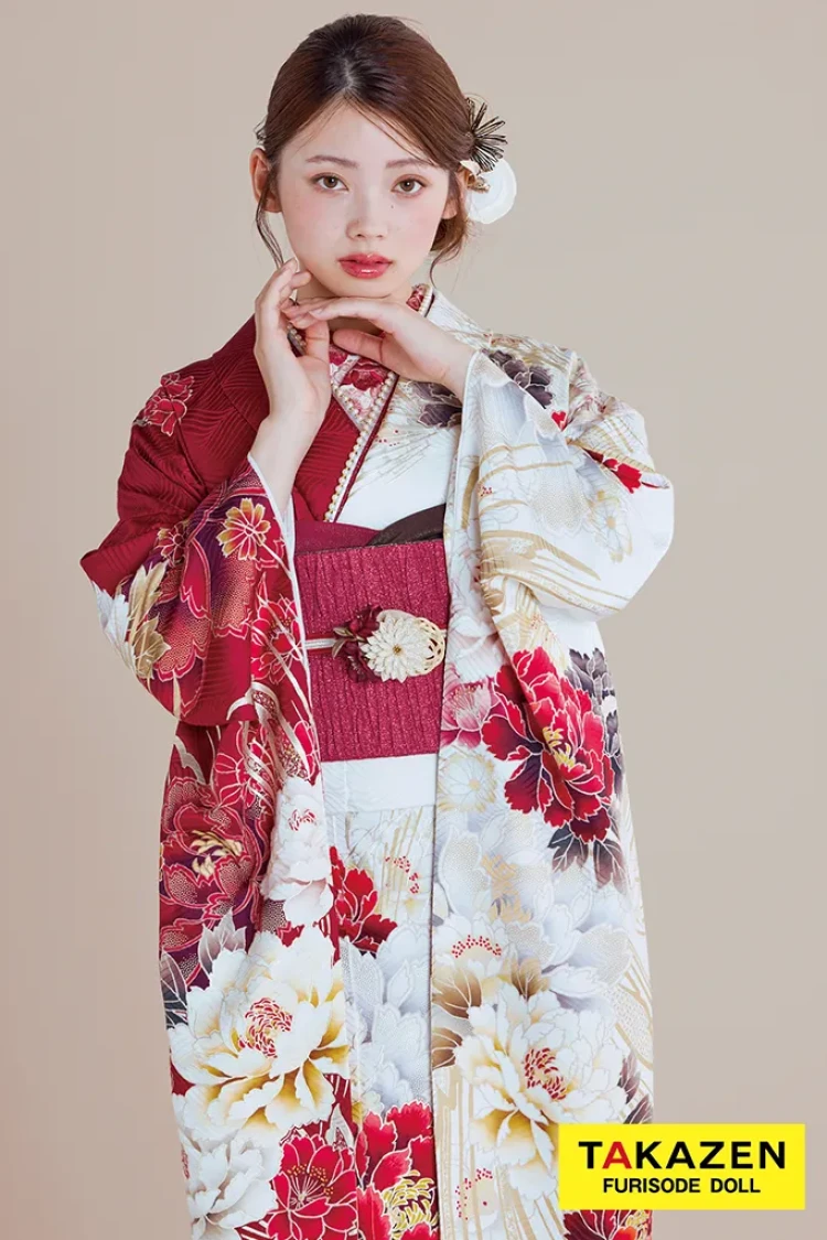 最新作正統派古典 白赤 牡丹柄/大柄 大人っぽい きれいめ 上品 豪華