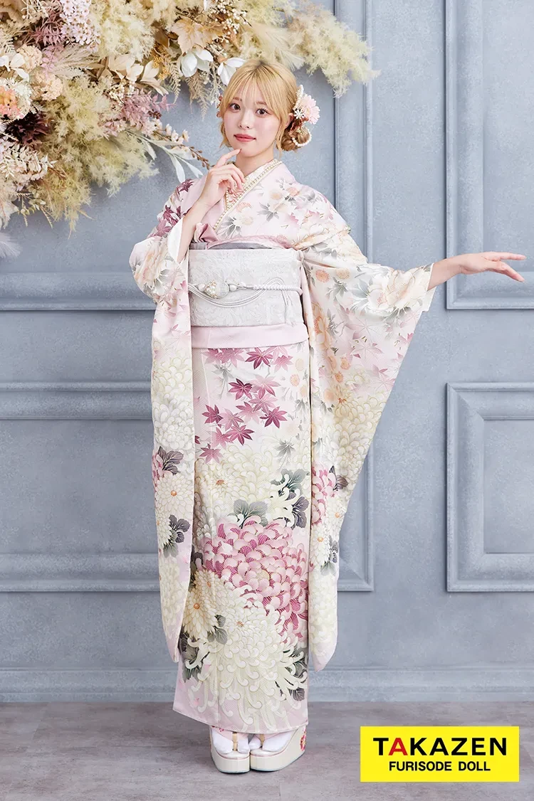 格安お得！華徒然×吉木千沙都ブランド振袖 ピンク/淡い色 乱菊柄 清楚