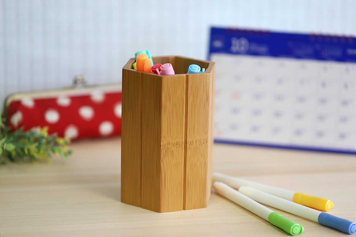 スス竹ペン立て（箸立て）六角 | 虎斑竹専門店 竹虎