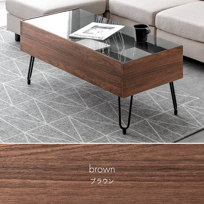幅100］センターテーブル 収納付き ガラス 天然木 ローテーブル 木製