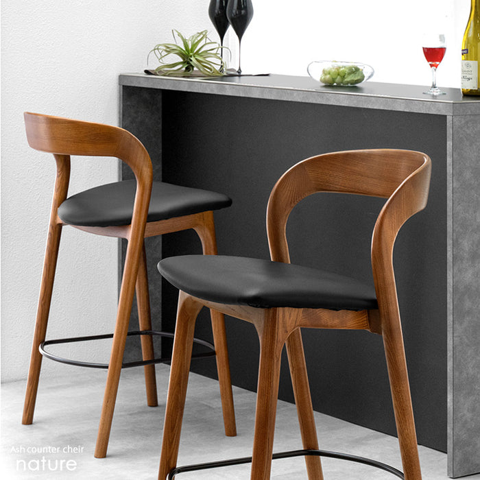 単脚］天然木アッシュ 曲木 カウンターチェア 完成品 背もたれ