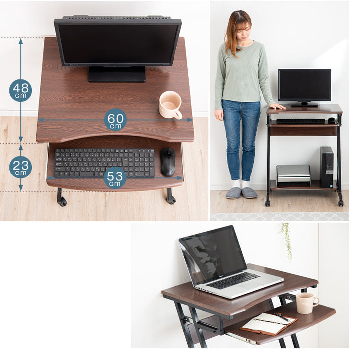 幅60cm パソコンデスク スライドラック キャスター付き〔25400033