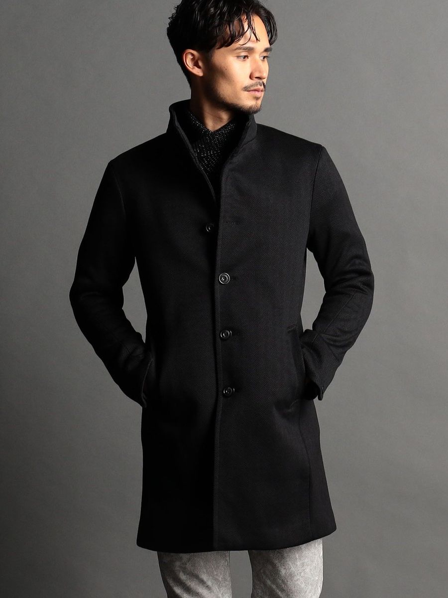 NICOLE - ヘリンボーン素材 スタンドコート / ブラック 【NICOLE CLUB