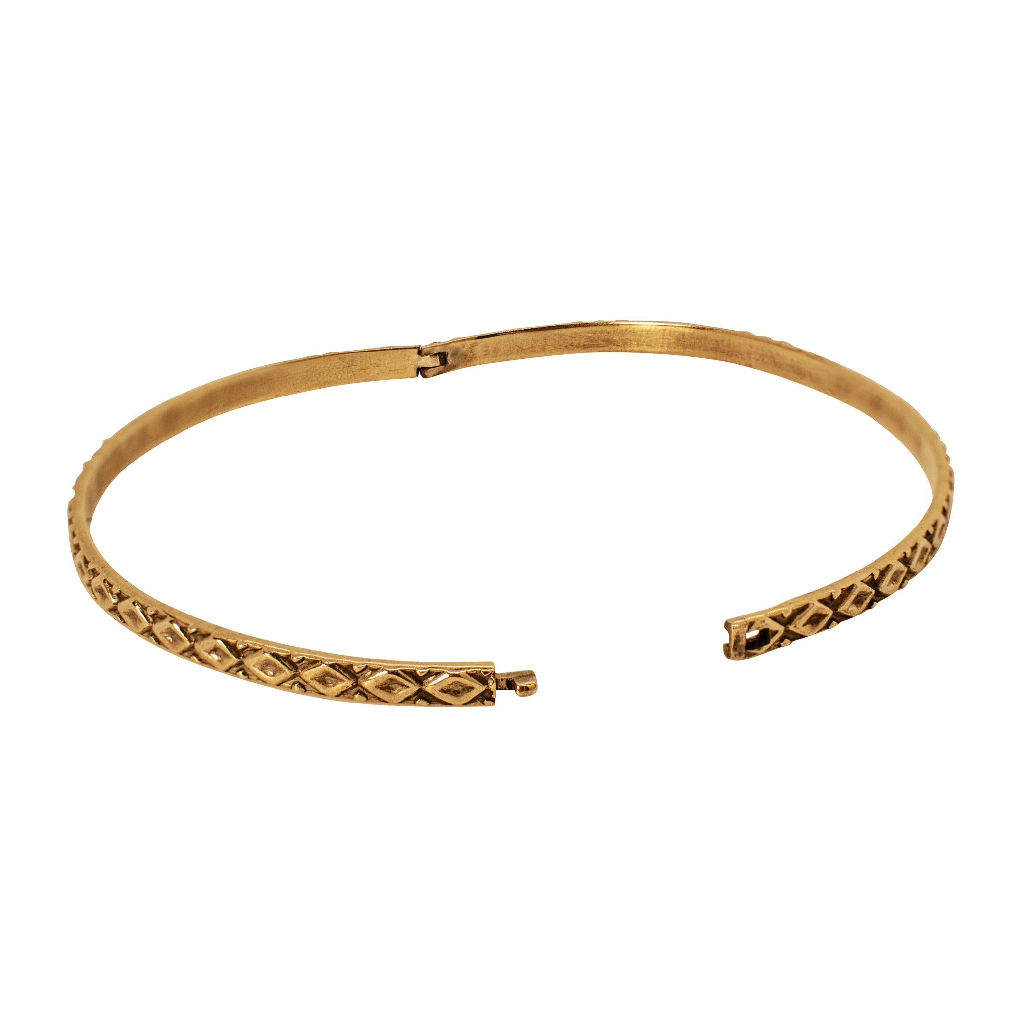 Hidden Hinge Bangle in Antiqued Bronze - Diamond Pattern