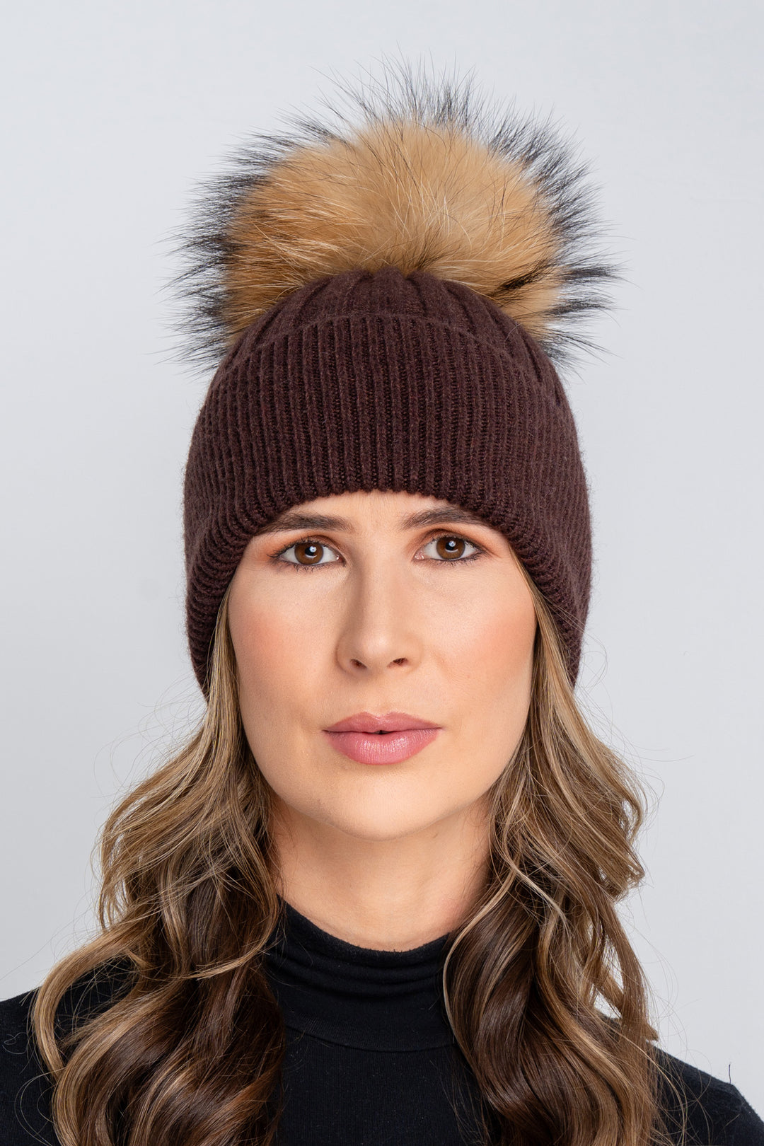 The Soho Chocolate Brown Angora Rib Knit Hat – The Fur Bobble Shop