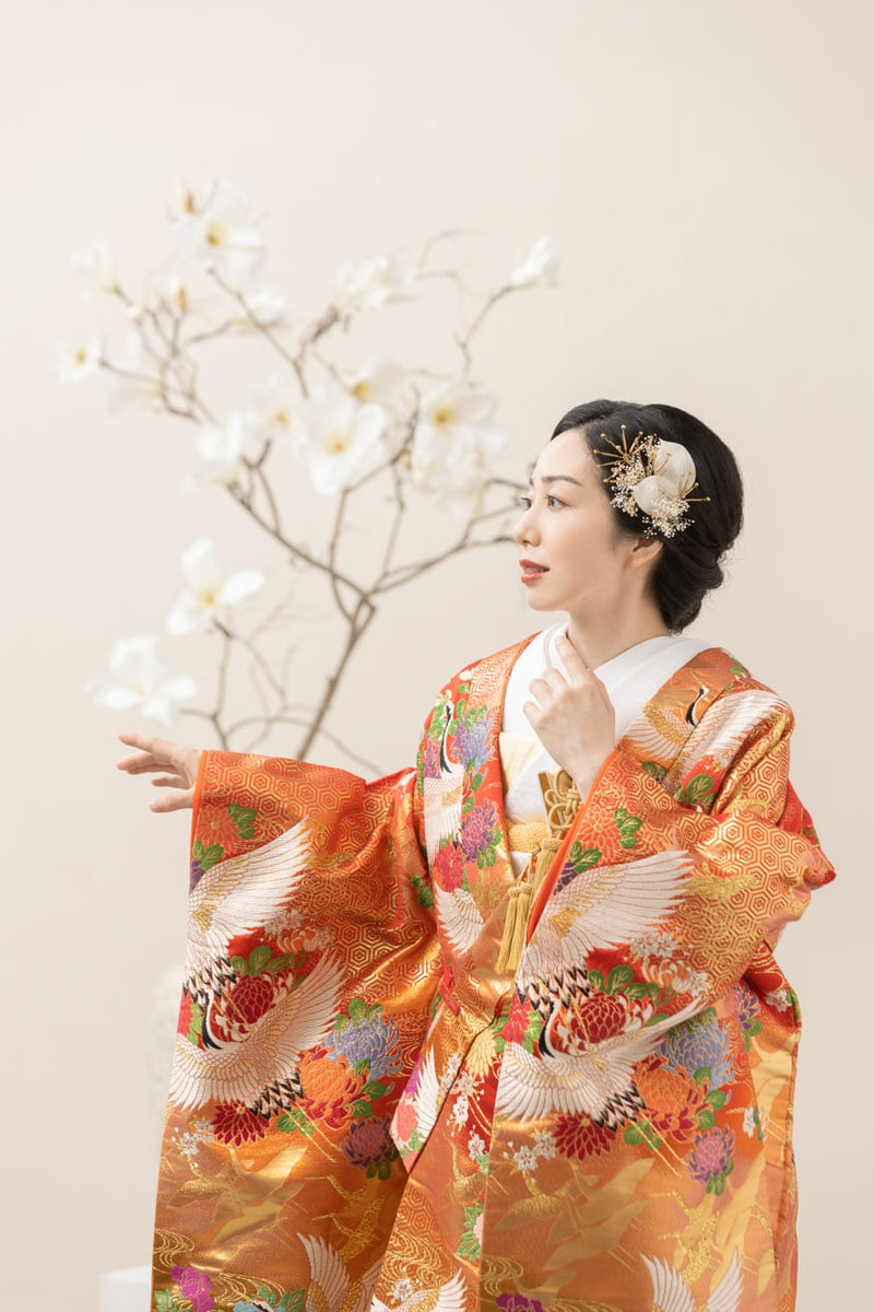 色打掛・飛鶴に亀甲文｜白無垢・色打掛レンタルなら結婚式着物専門の