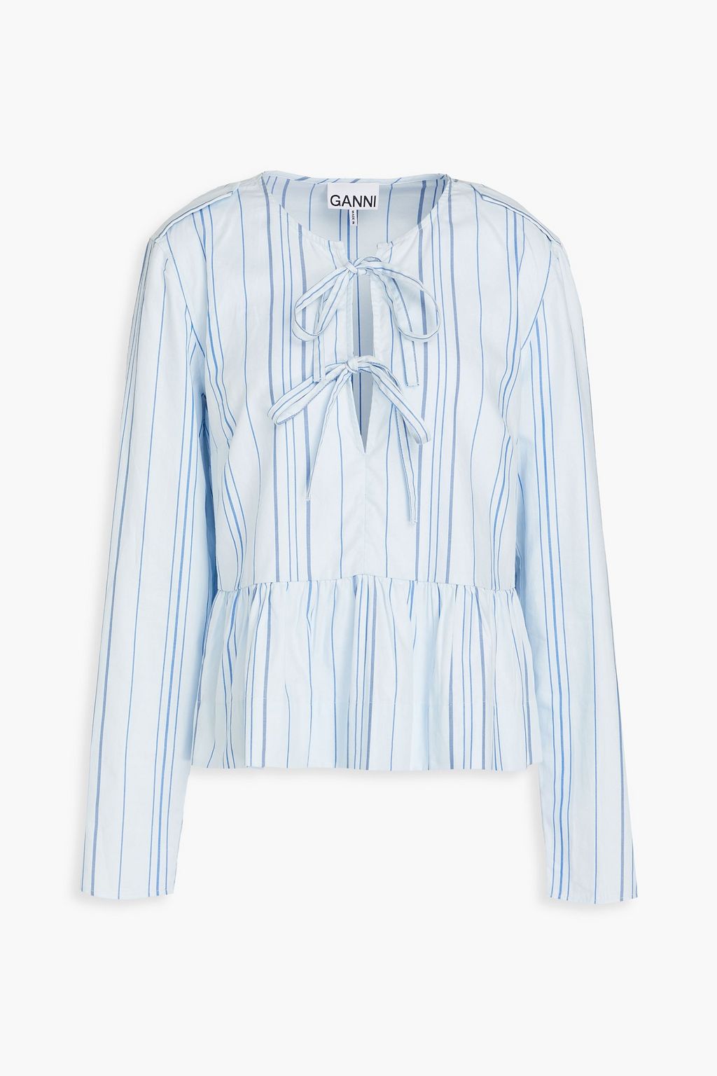 GANNI Tie-front striped cotton-jacquard top | THE OUTNET