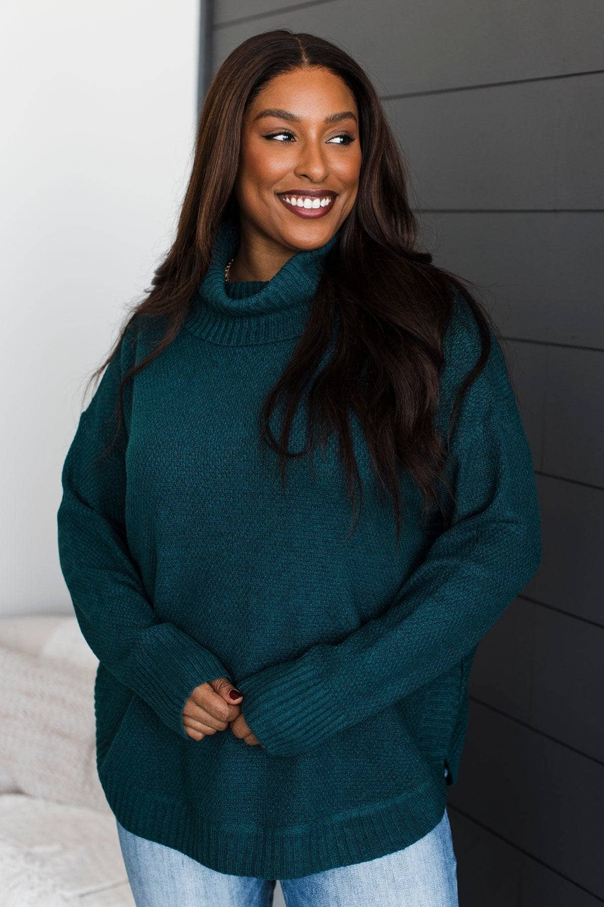 True Love Only Turtle Neck Sweater- Teal