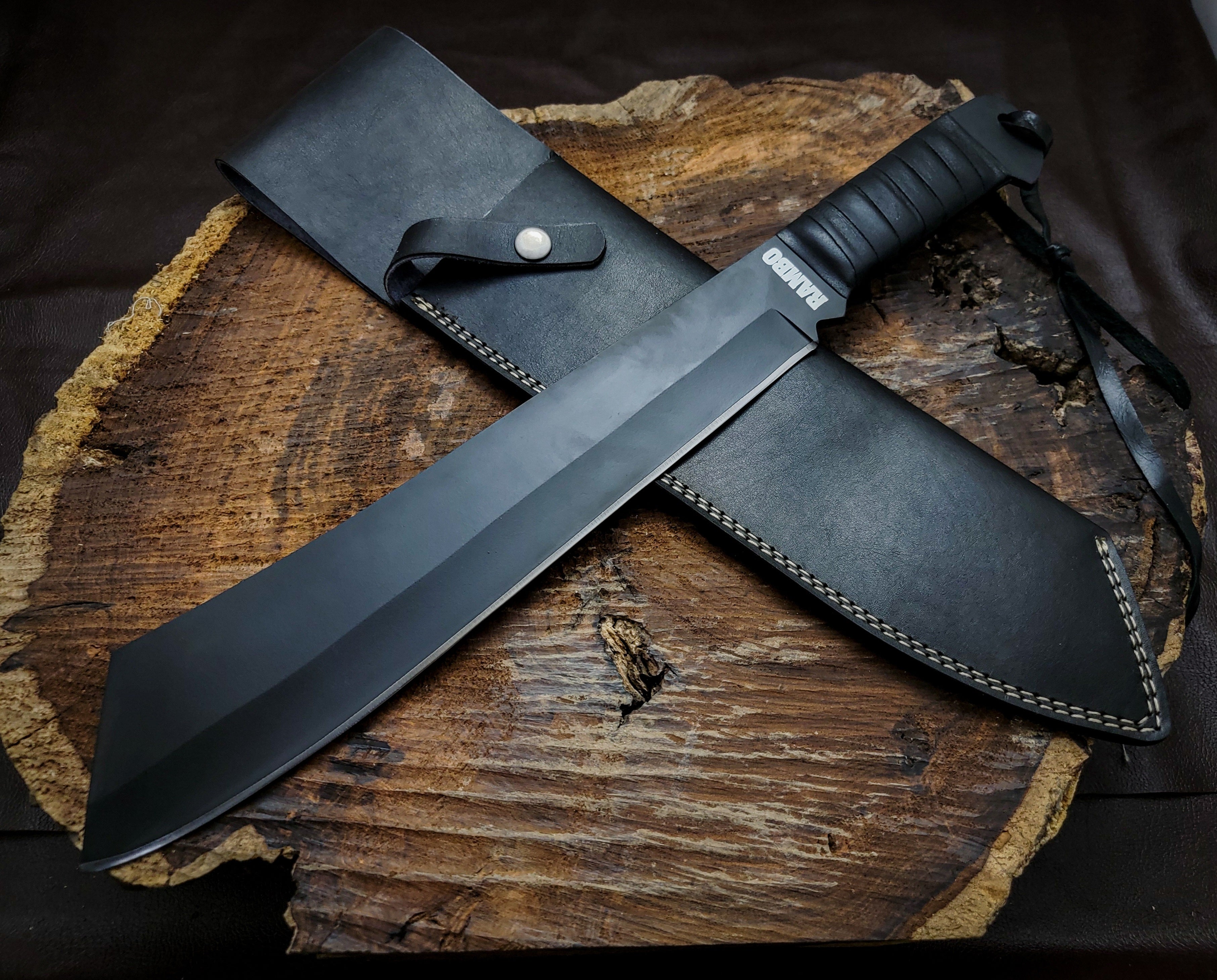 Rambo IV Gil Hibben Replica Handmade Black Machete With Leather